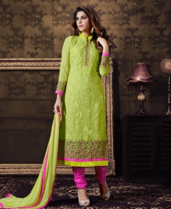 Green Georgette Embroidered Straight Suits