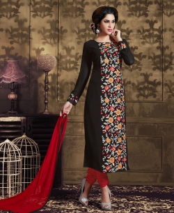 Black Georgette Embroidered Straight Suits