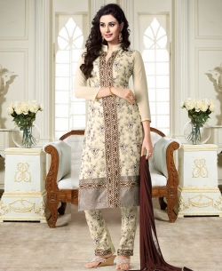 Cream Georgette Embroidered Straight Suits