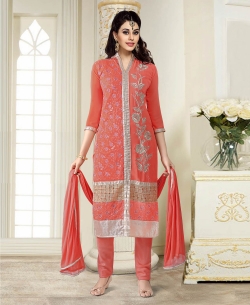 Peach Georgette Embroidered Straight Suits