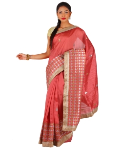 Rust Art Silk Embroidered Traditional Sarees