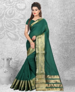 Green Cotton Blend Zari Style Traditional Sarees