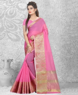 Pink Cotton Blend Zari Style Traditional Sarees