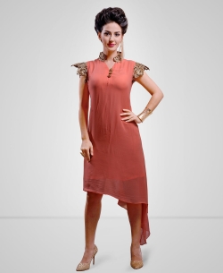 Coral Georgette Patch Work Tunic Tops