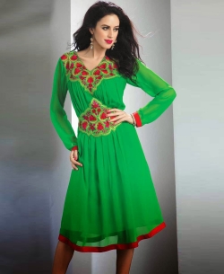 Green Georgette Embroidered Tunic Tops
