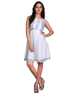 White Georgette Solid Tunic Tops