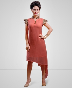 Light Coral Georgette Solid Tunic Tops
