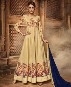 Burly Wood Silk Embroidered Anarkali Suits
