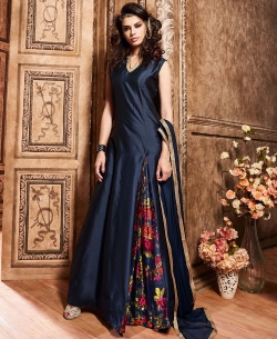 Navy Blue Silk Embroidered Gowns